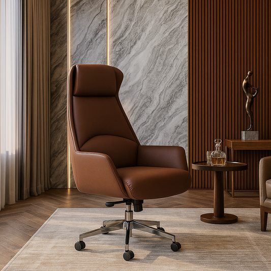 Marquesa Brown High-Back Executive Office Chair with Chrome Swivel Base
