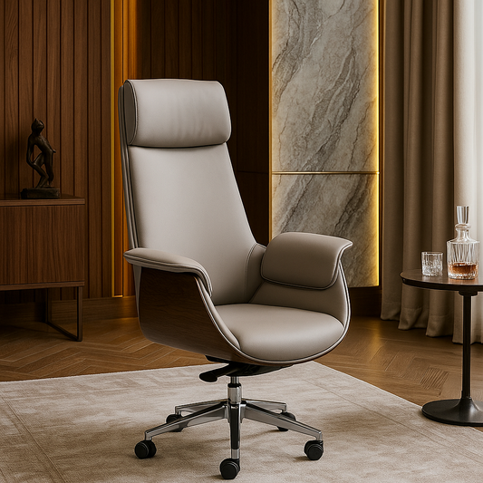 Levessare Executive Chair with Walnut Wooden Frame and Chrome Base