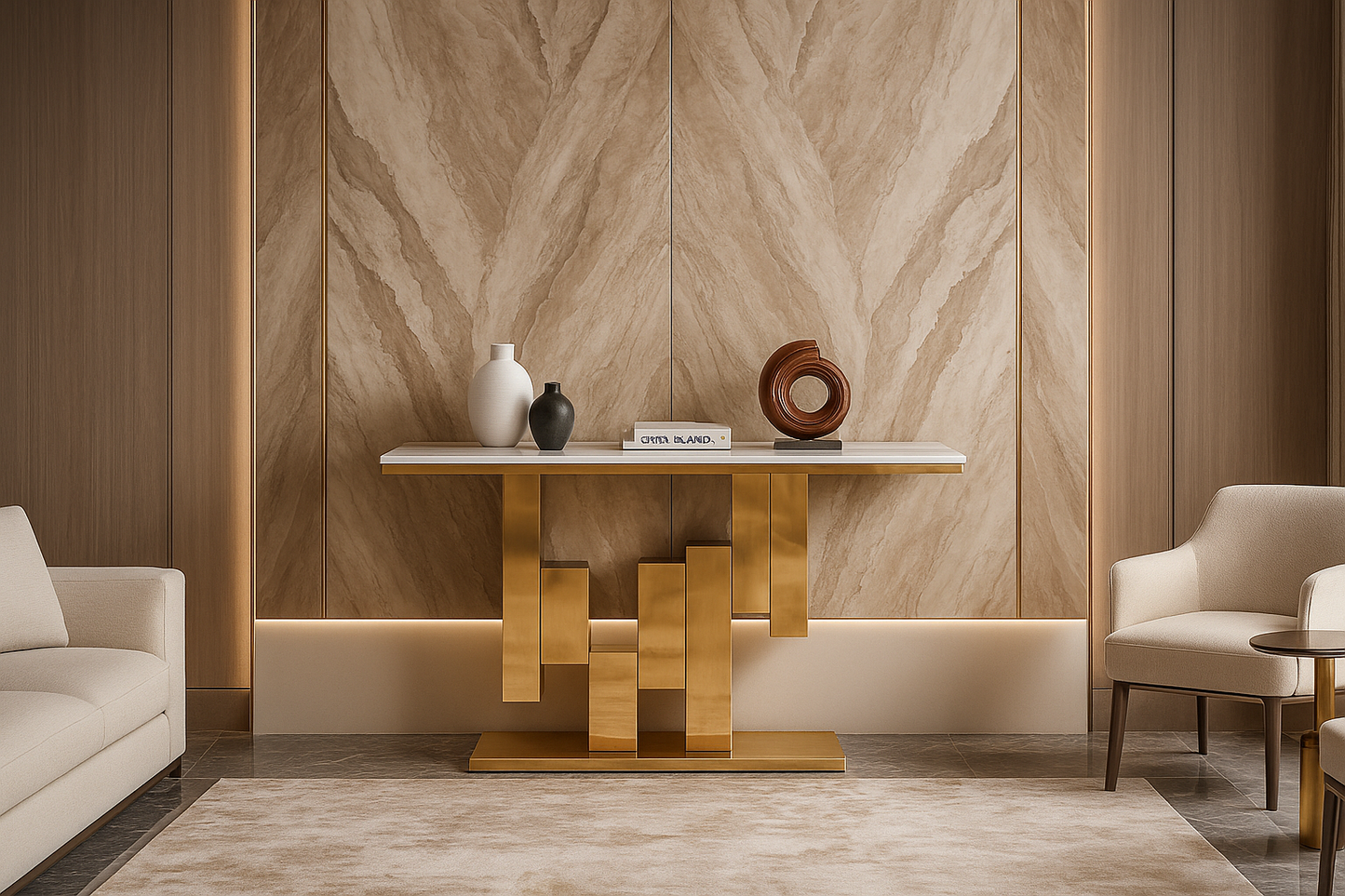 Aurora Marble Top Gold Console Table