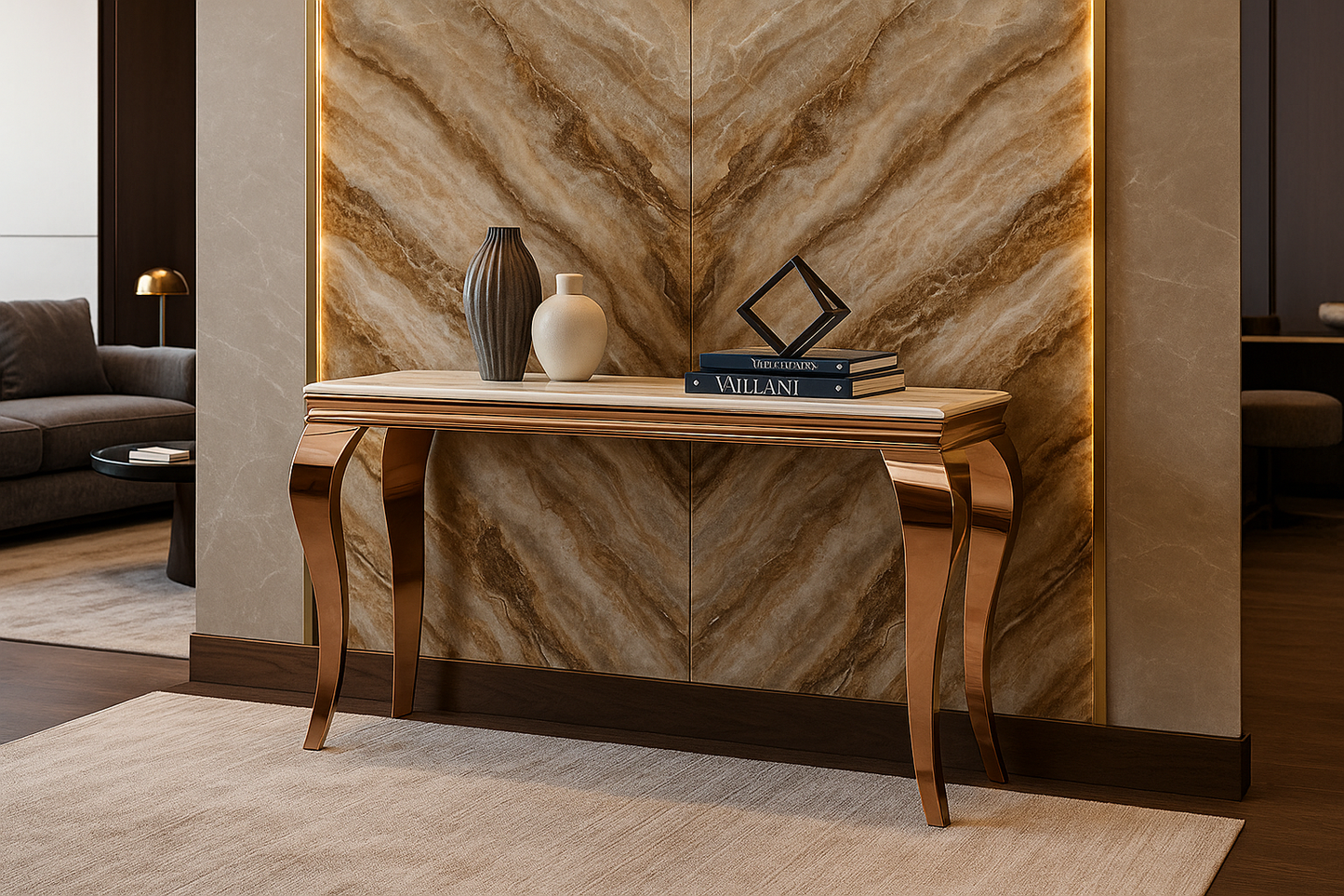 Opéra Luxe Rose Gold Console Table