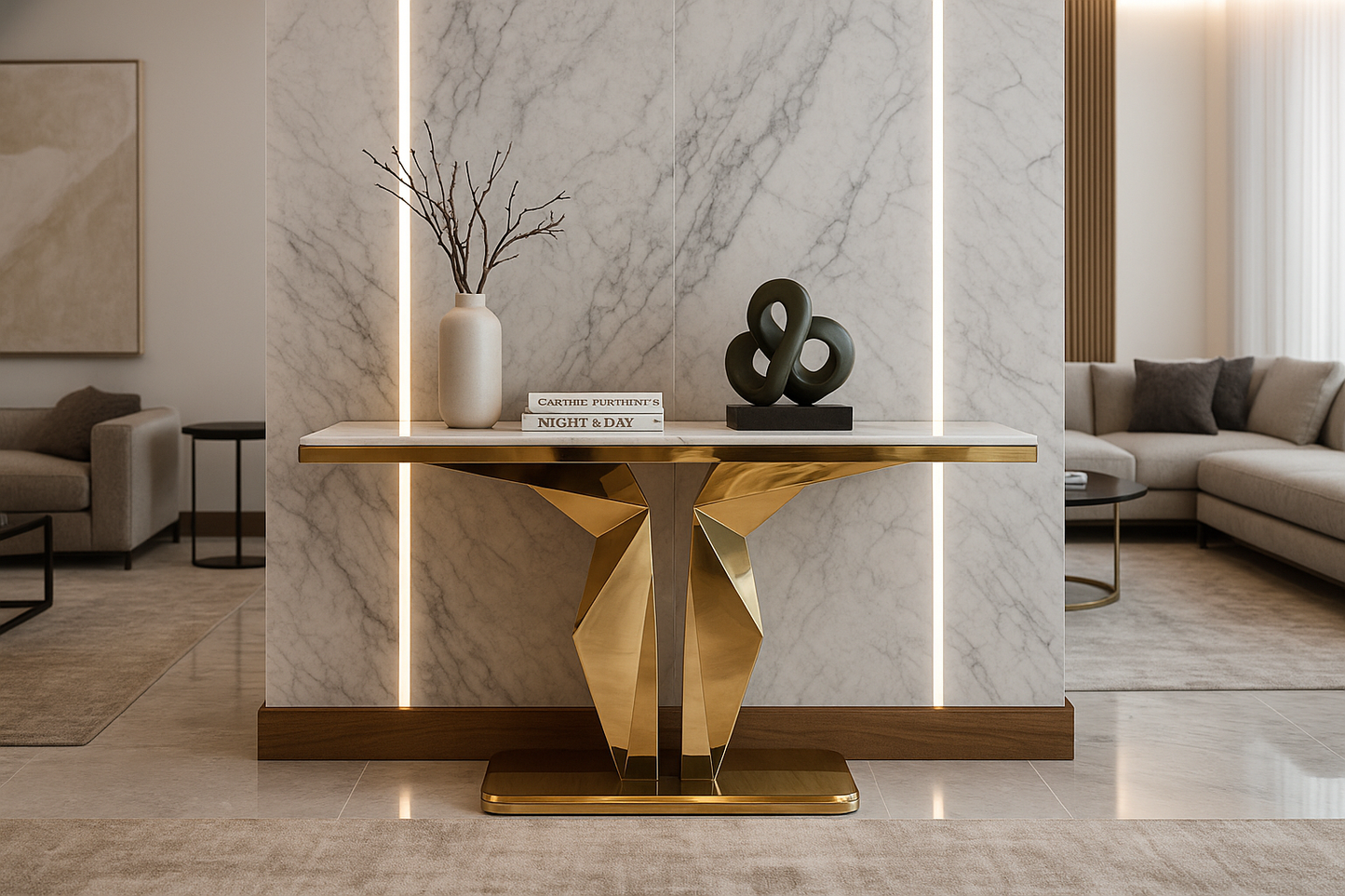 Orion Sculptural Gold Console Table