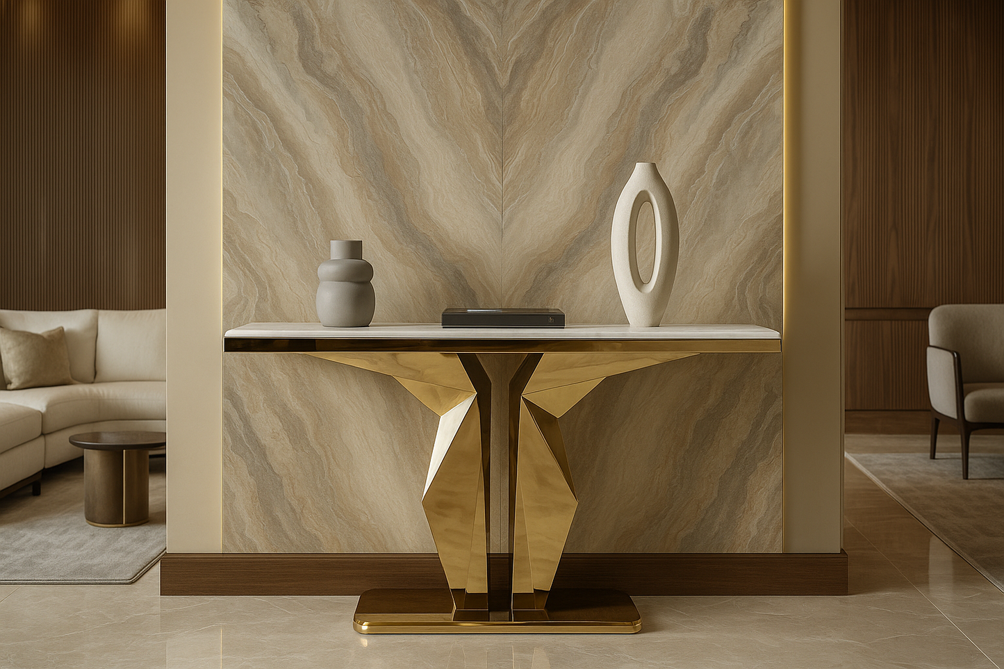 Orion Sculptural Gold Console Table