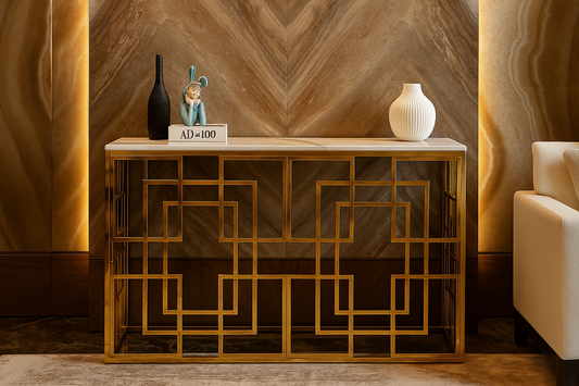 Prism Lattice Gold Console Table