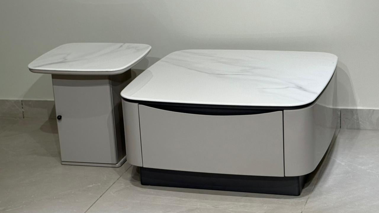Dual-piece designer center table with elegant marble surface — TAS Living