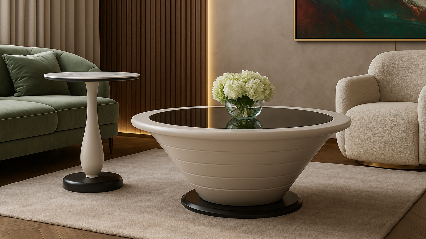 Modern luxury coffee table set with inverted dome base and marble top — TAS Living