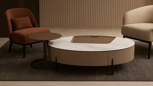 Luxury oval marble center table with side unit for modern living rooms