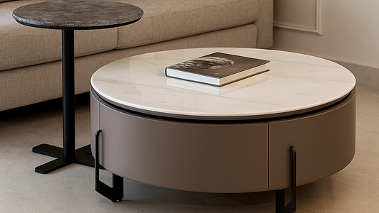 Round marble nesting coffee table set in contrasting tones

