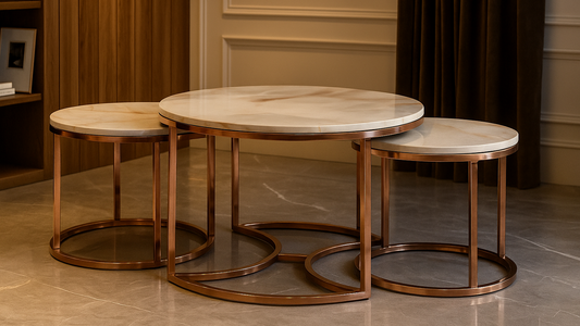 Luxury rosegold marble nesting center table set by TAS Living