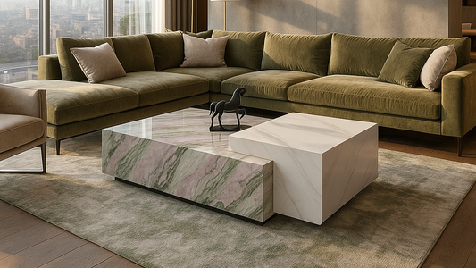 Pastel green and white marble center table for luxury interiors

