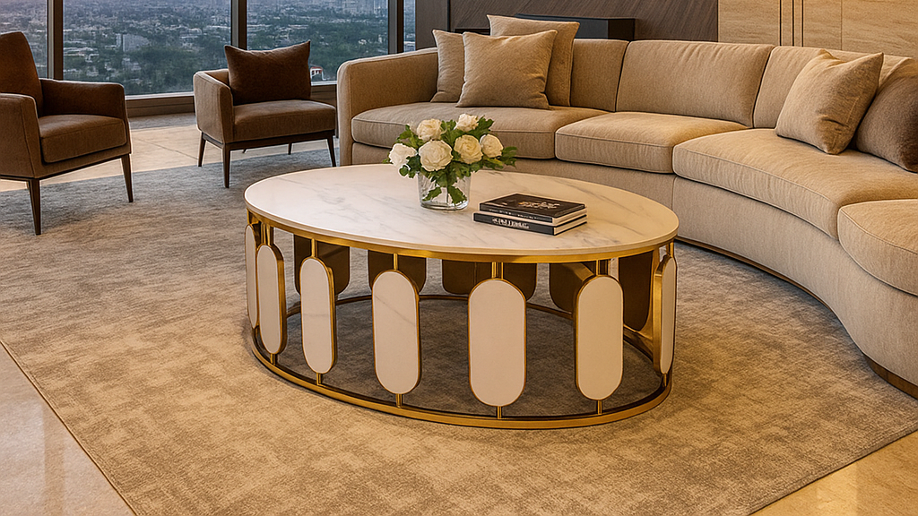 Verona Gold Frame Oval Center Coffee Table