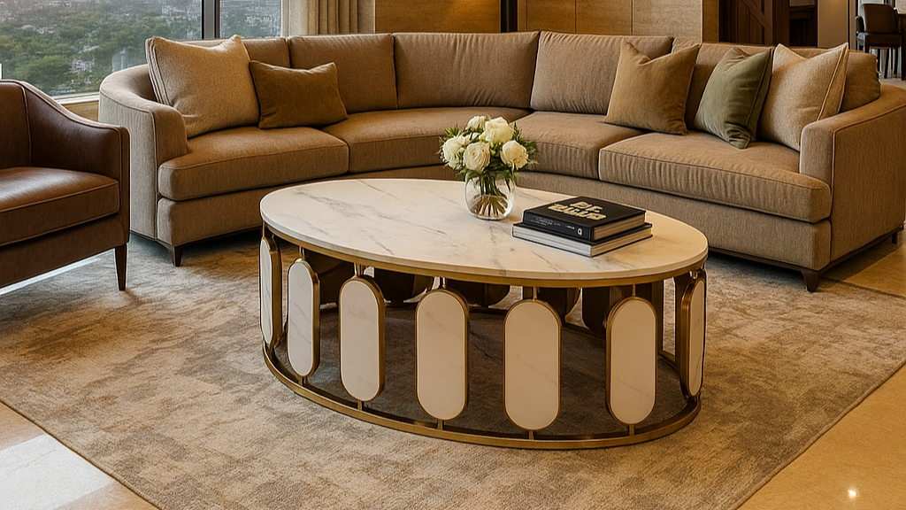 Verona Gold Frame Oval Center Coffee Table