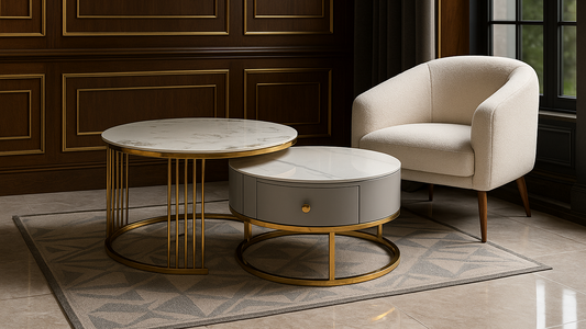 
Luxury grey marble nesting center tables with gold frame by TAS Living