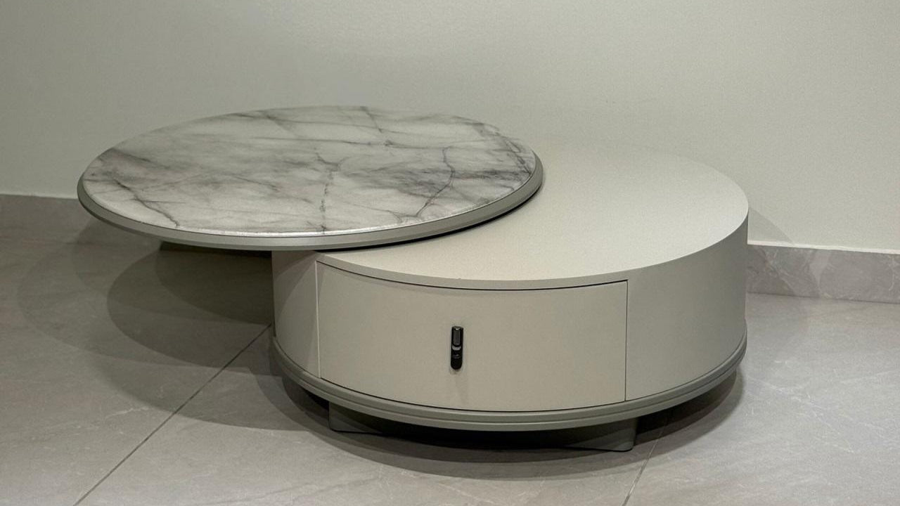Luxury round coffee table with marble top and matte finish base — TAS Living