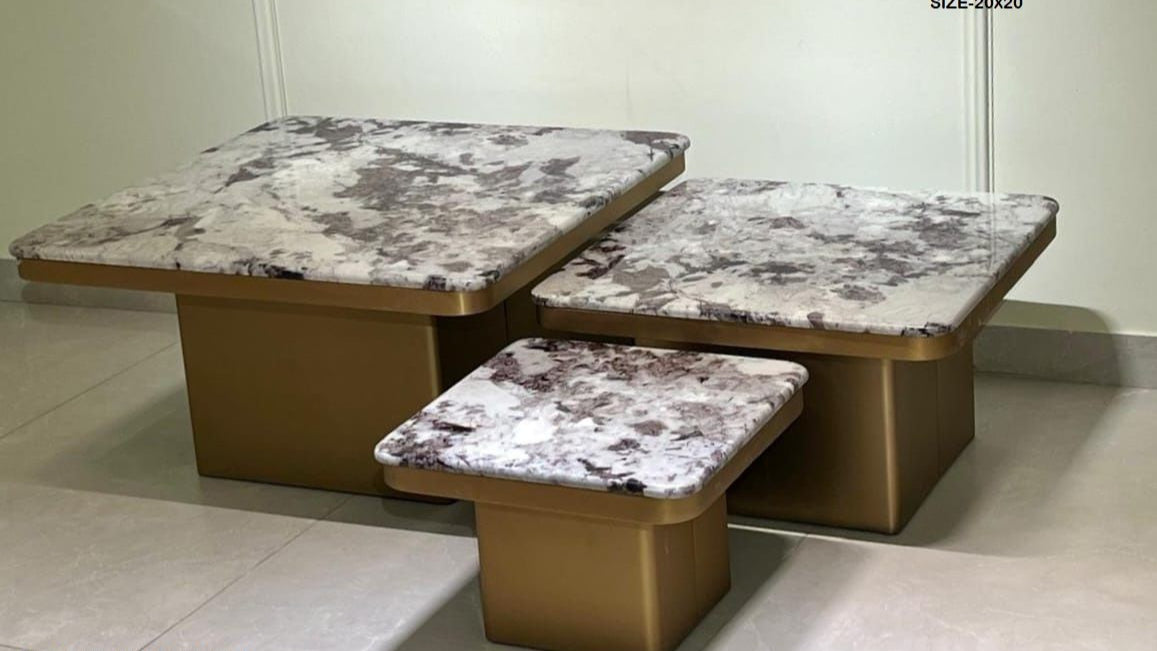 Luxury three-piece marble top coffee table set with golden bases — TAS Living