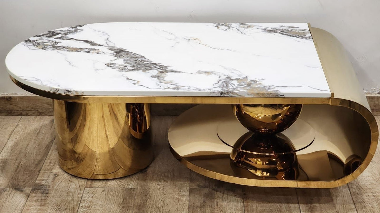 Luxury marble and gold center table set with sculptural base – TAS Living