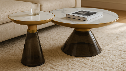 Elegant glass base and marble top luxury coffee table set

