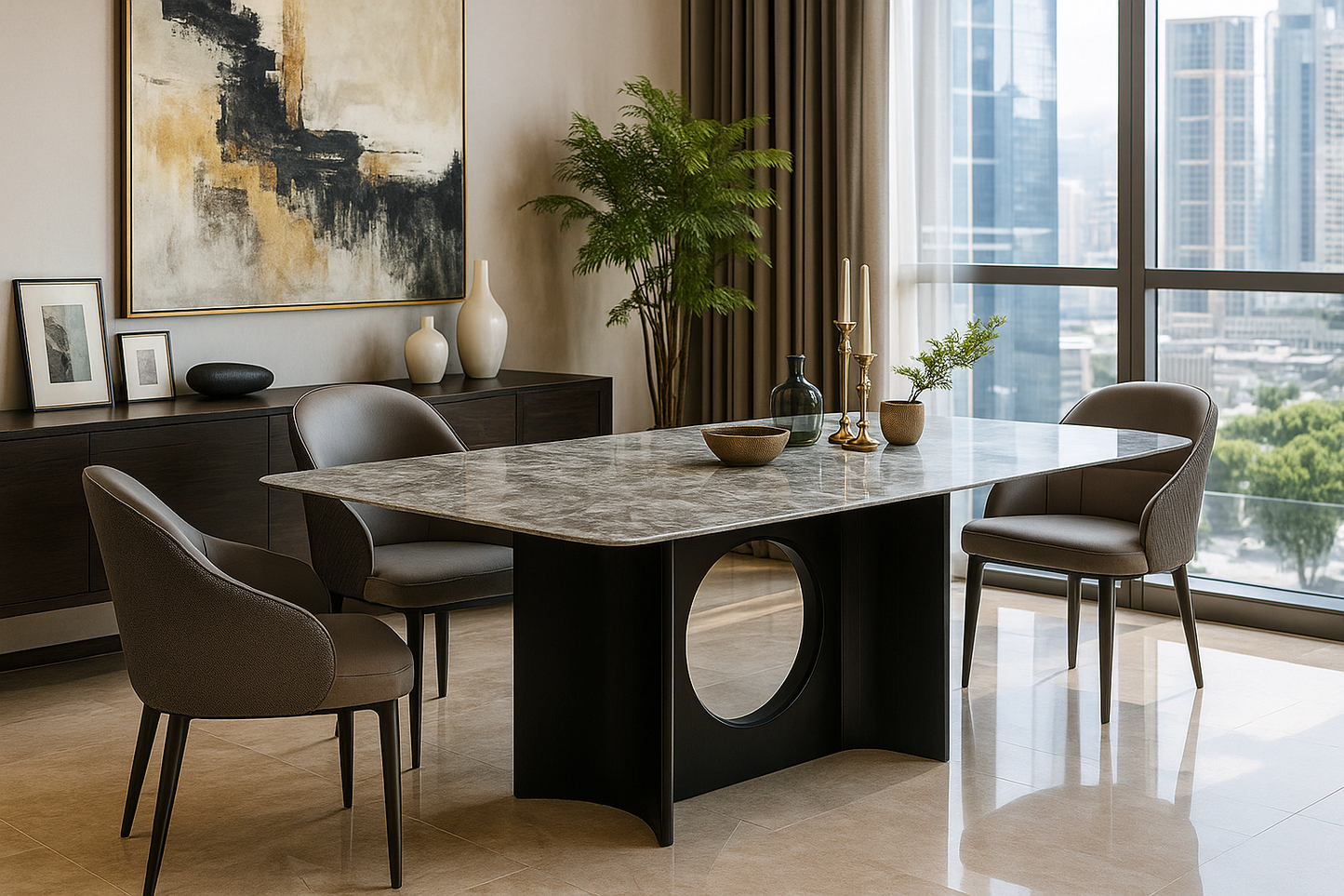 Orbitron Grey Marble Dining Table