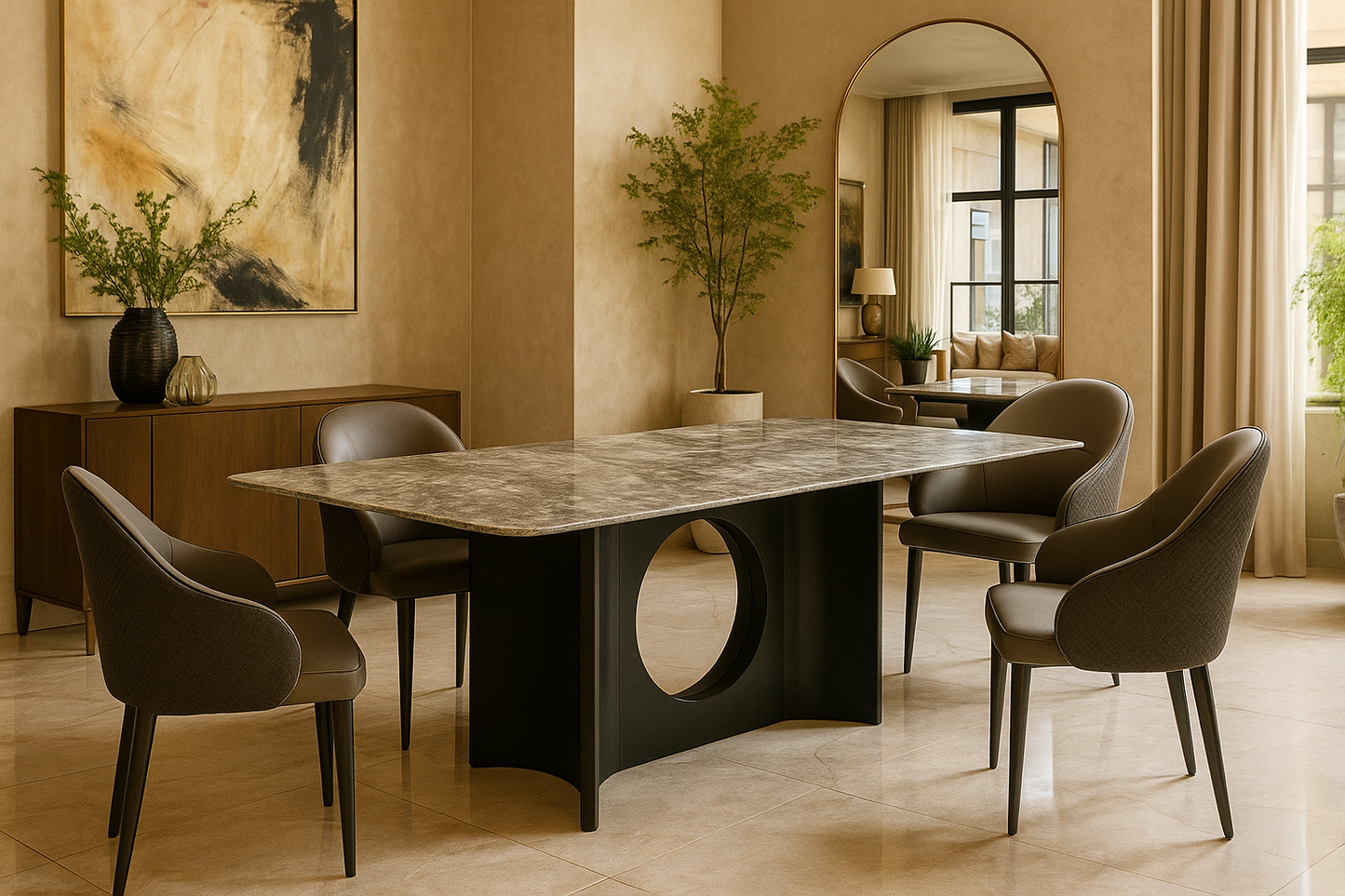 Orbitron Grey Marble Dining Table