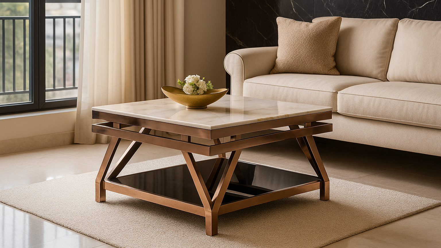 
Square rose gold marble center table for luxury living rooms