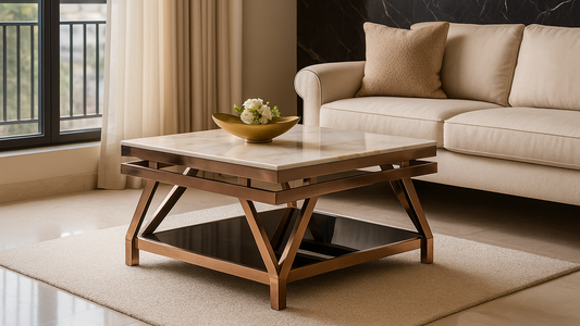 
Square rose gold marble center table for luxury living rooms