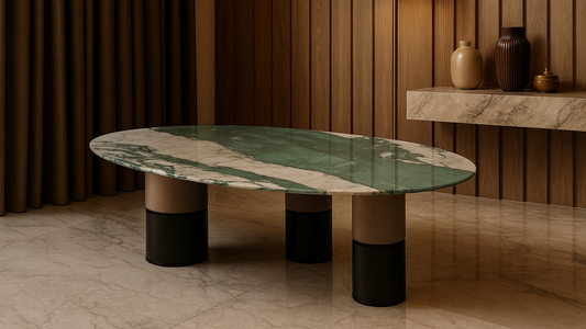 
Designer green marble oval center table for luxury living rooms