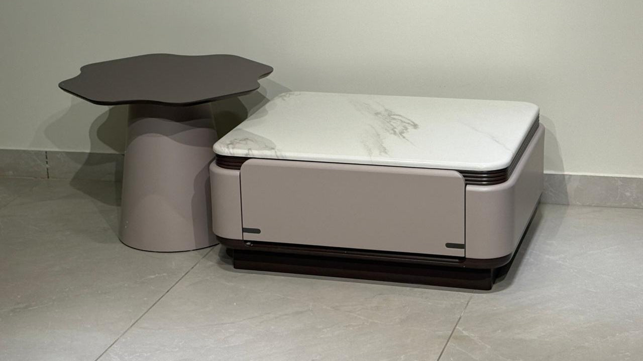 Luxury dual coffee table set with marble-finish top and sculptural side table — TAS Living