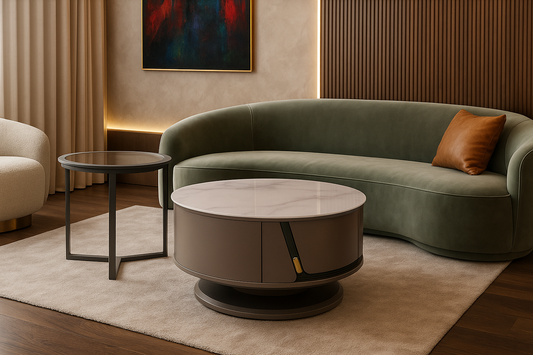 Luxury marble and glass dual coffee table set with contemporary design and refined detailing by TAS Living.

