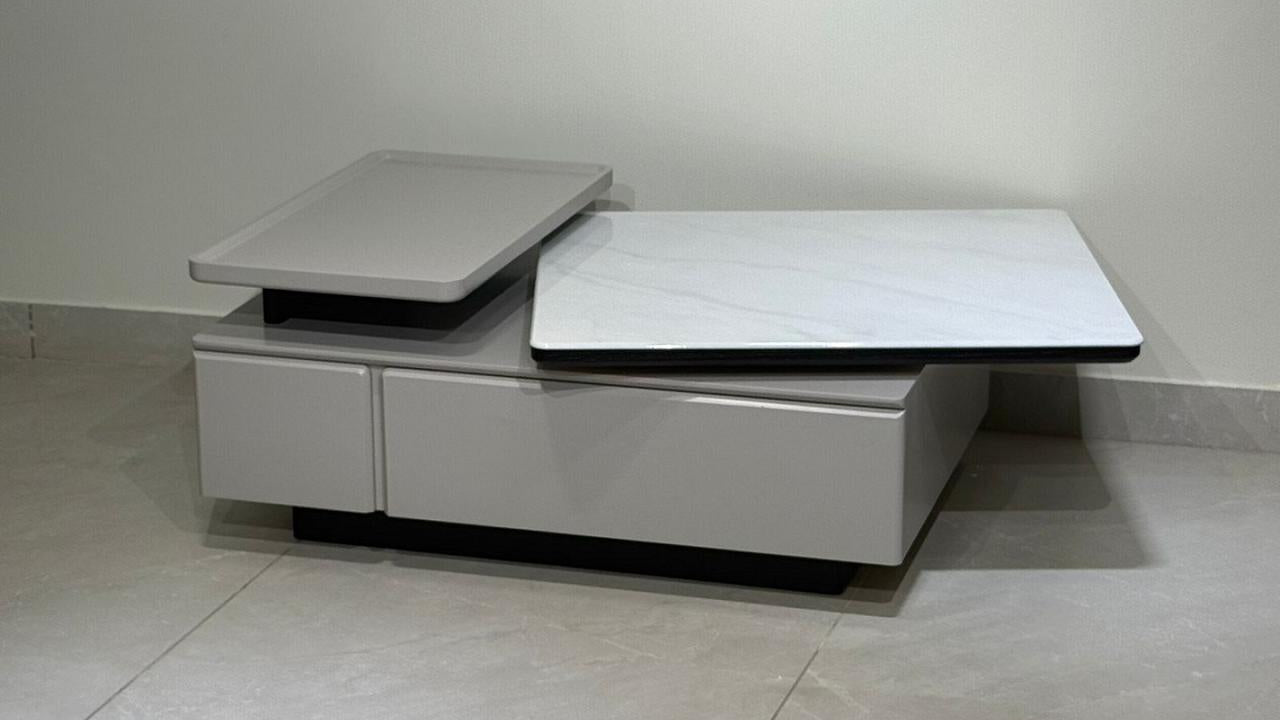 Modern rectangular marble-inspired coffee table with hidden storage — TAS Living