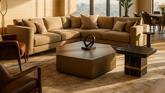 Set of geometric luxury center tables with hexagonal and square design