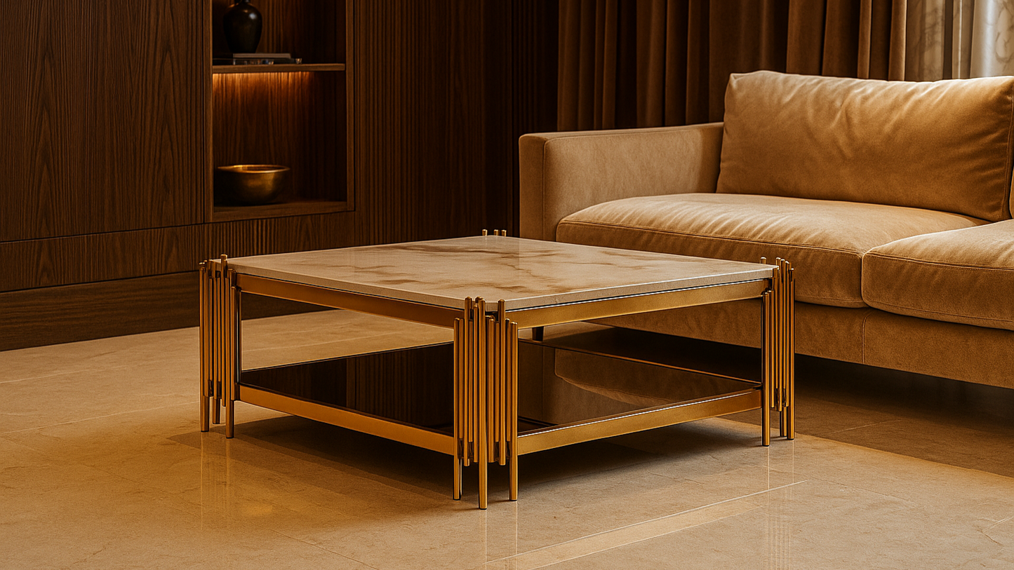 Rose Gold Grandeur Marble Center  Coffee Table