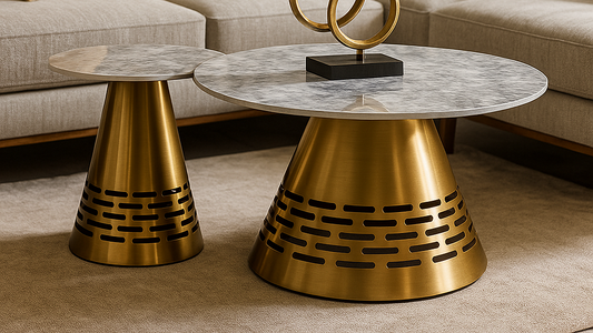 Luxury gold and marble coffee table with lattice base for elegant homes