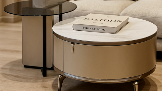 Round duo center table set with glass and marble tops

