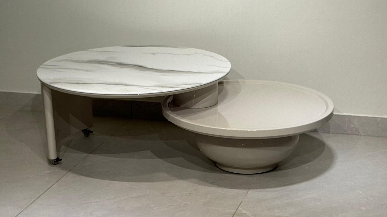Revolving marble-finish luxury coffee table with dual circular design — TAS Living