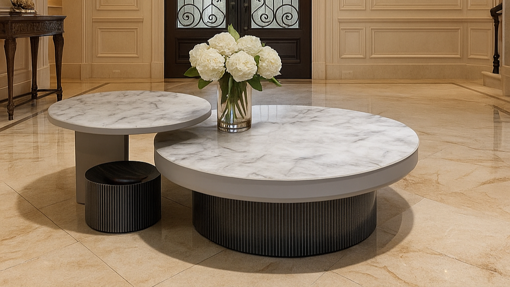 "Luxury white marble center table with storage by TAS Living –