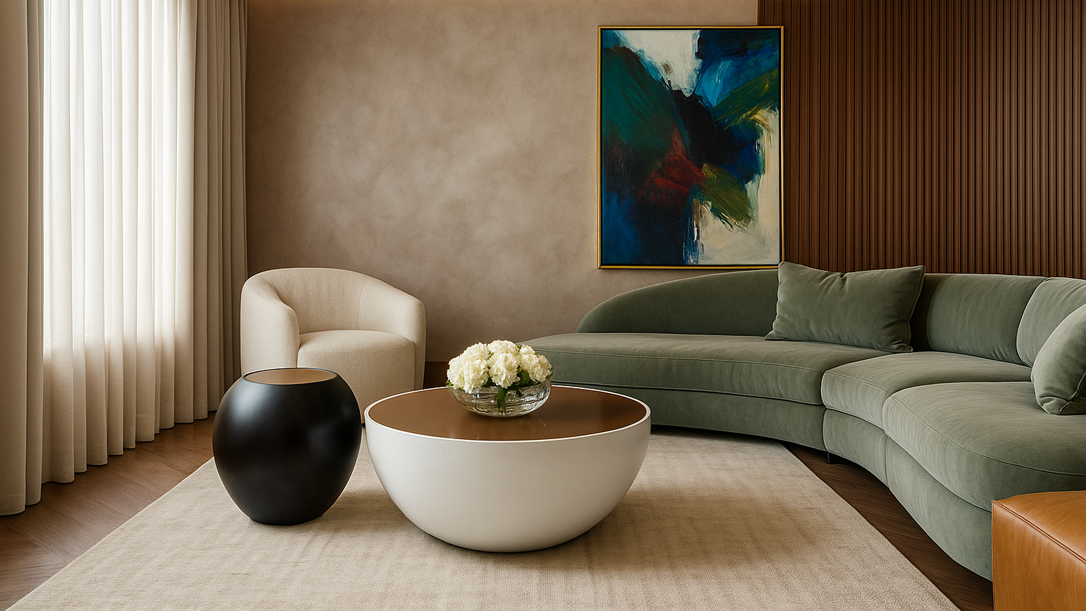 luxury marble center table with dark base and metallic detailing in Art Deco style
