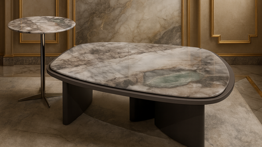 Modern grey marble dual coffee table set with metallic accents