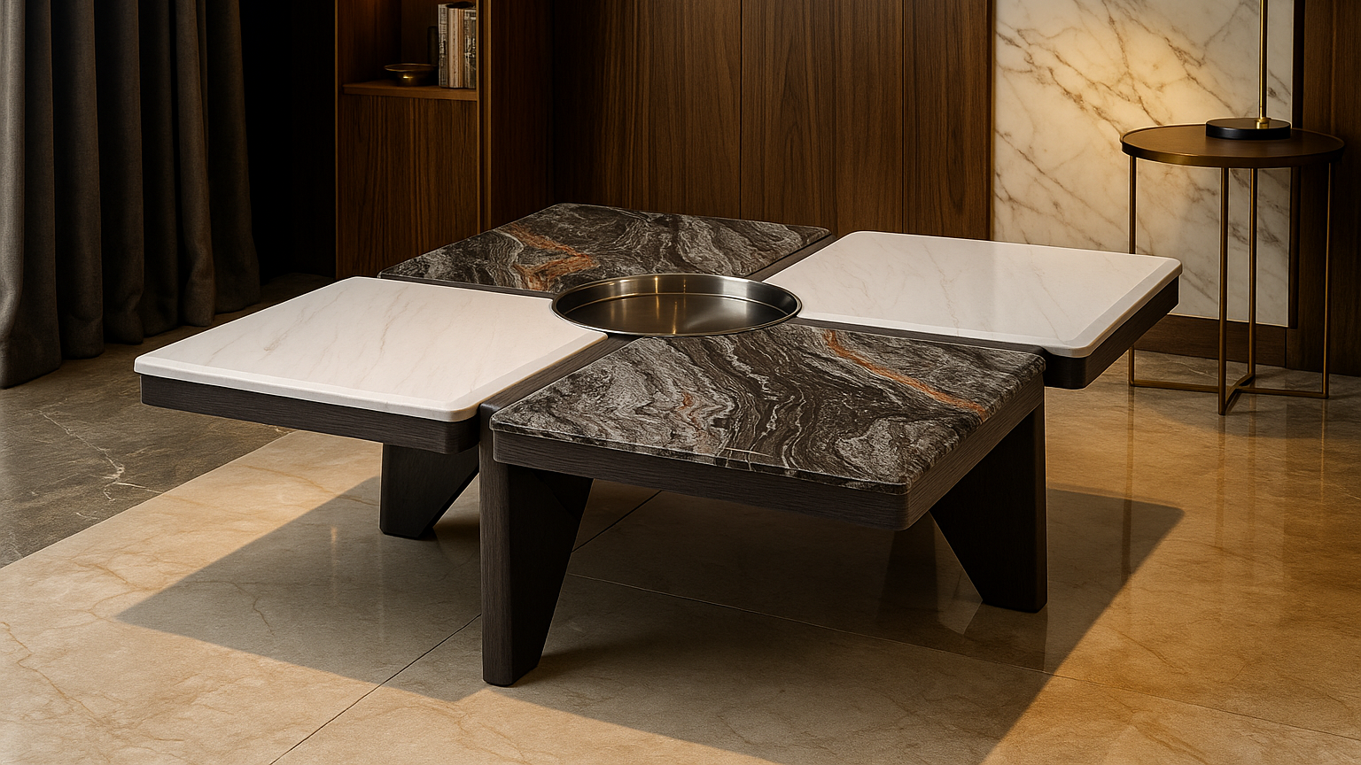 "
""Luxury four-panel marble designer coffee table by TAS Living "