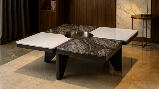 "
""Luxury four-panel marble designer coffee table by TAS Living "