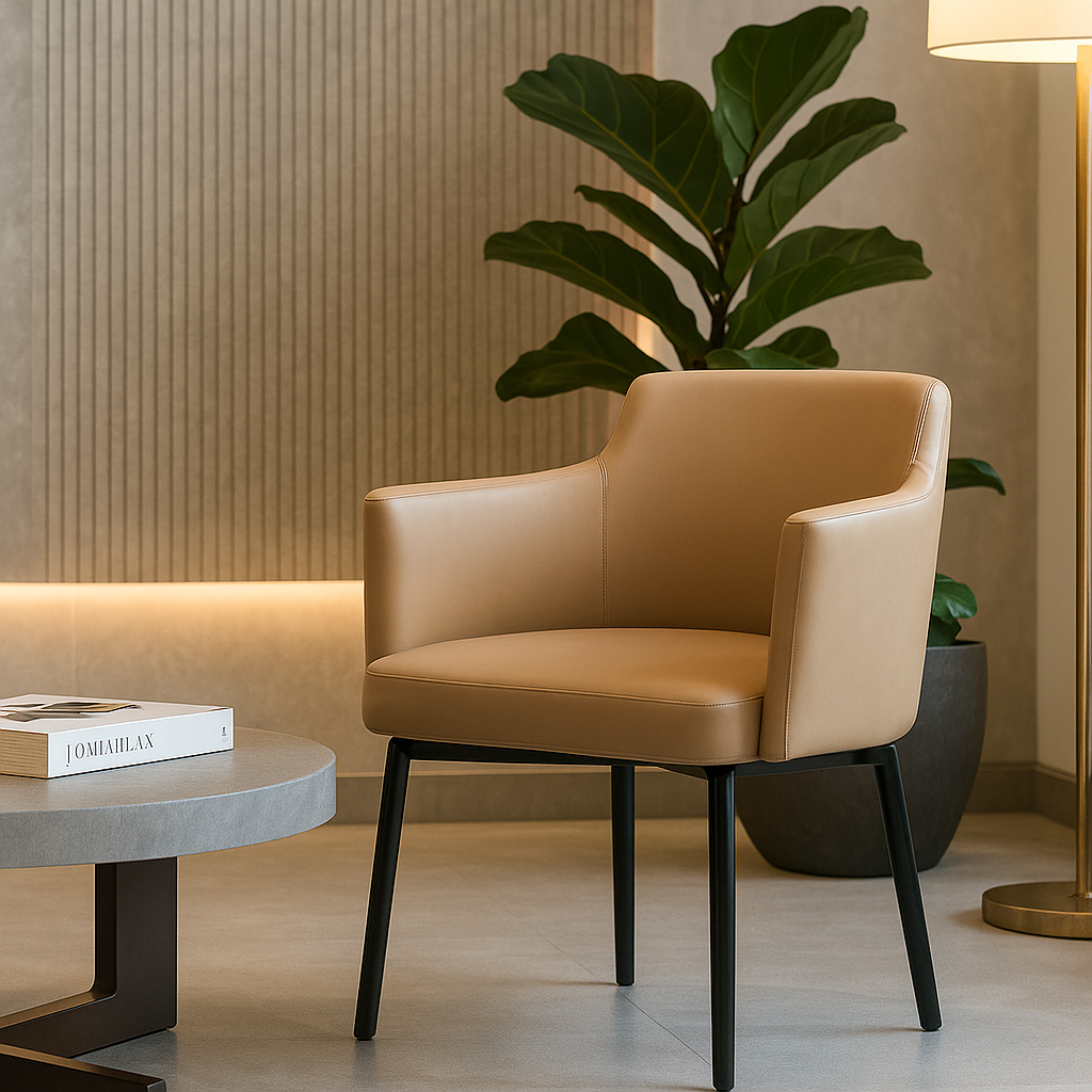  Dining Chair in tan, modern designer arms, TAS Living