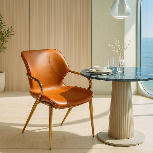 Orange leatherette luxury chair with golden legs
