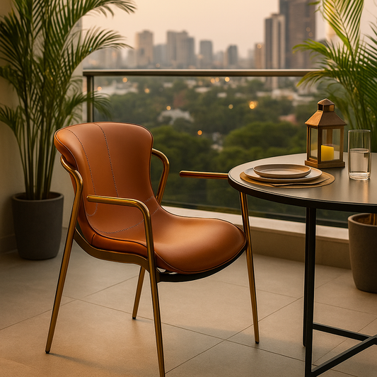 Orange designer chair with bronze-gold legs