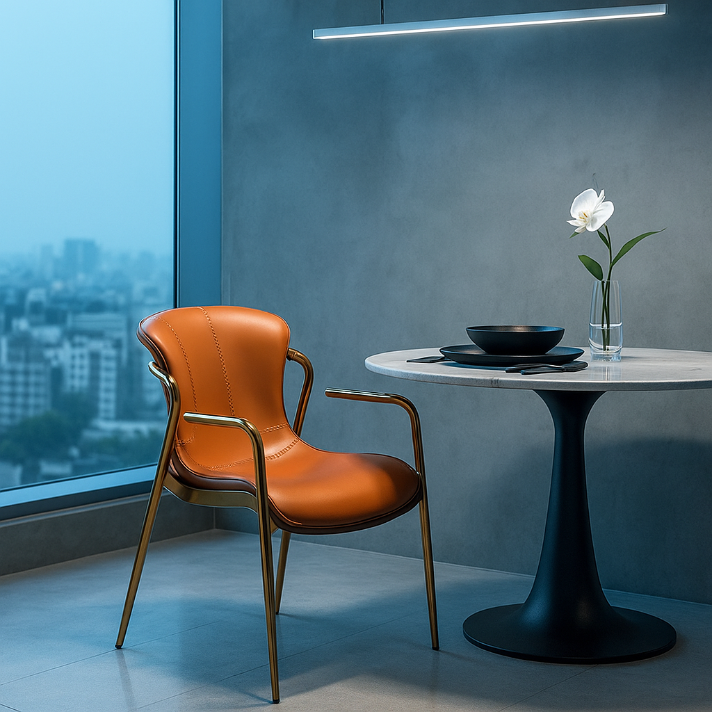 Modern luxury chair with sculptural back and slim frame