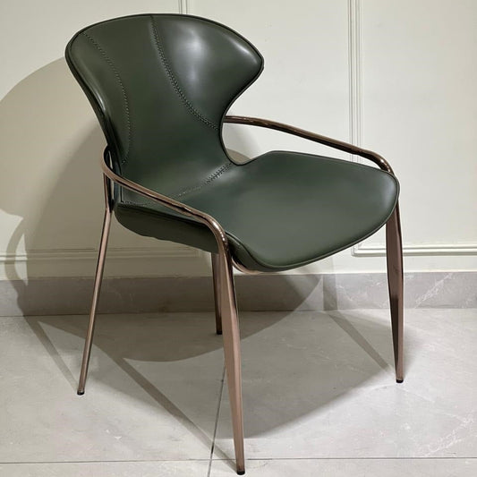 Green designer chair with rosegold legs