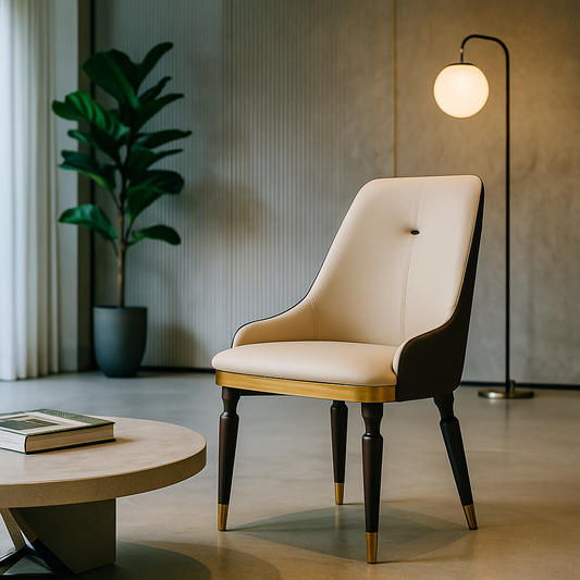 Dual-tone upholstered dining chair with elegant detailing