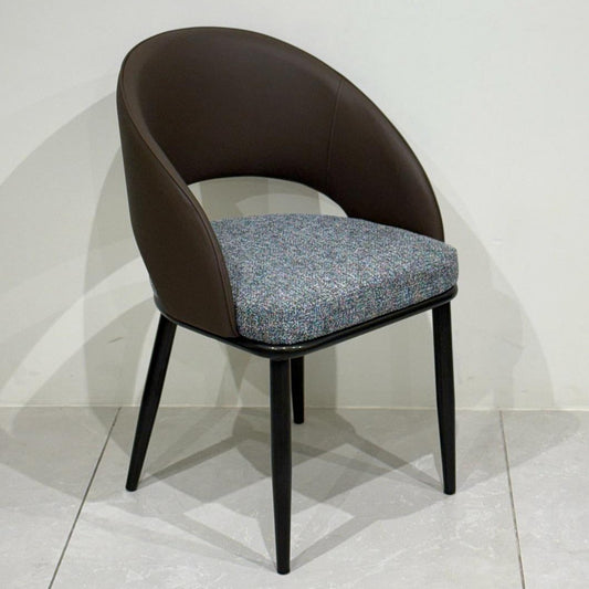 Modern upholstered dining chair in dark brown and textured cushion