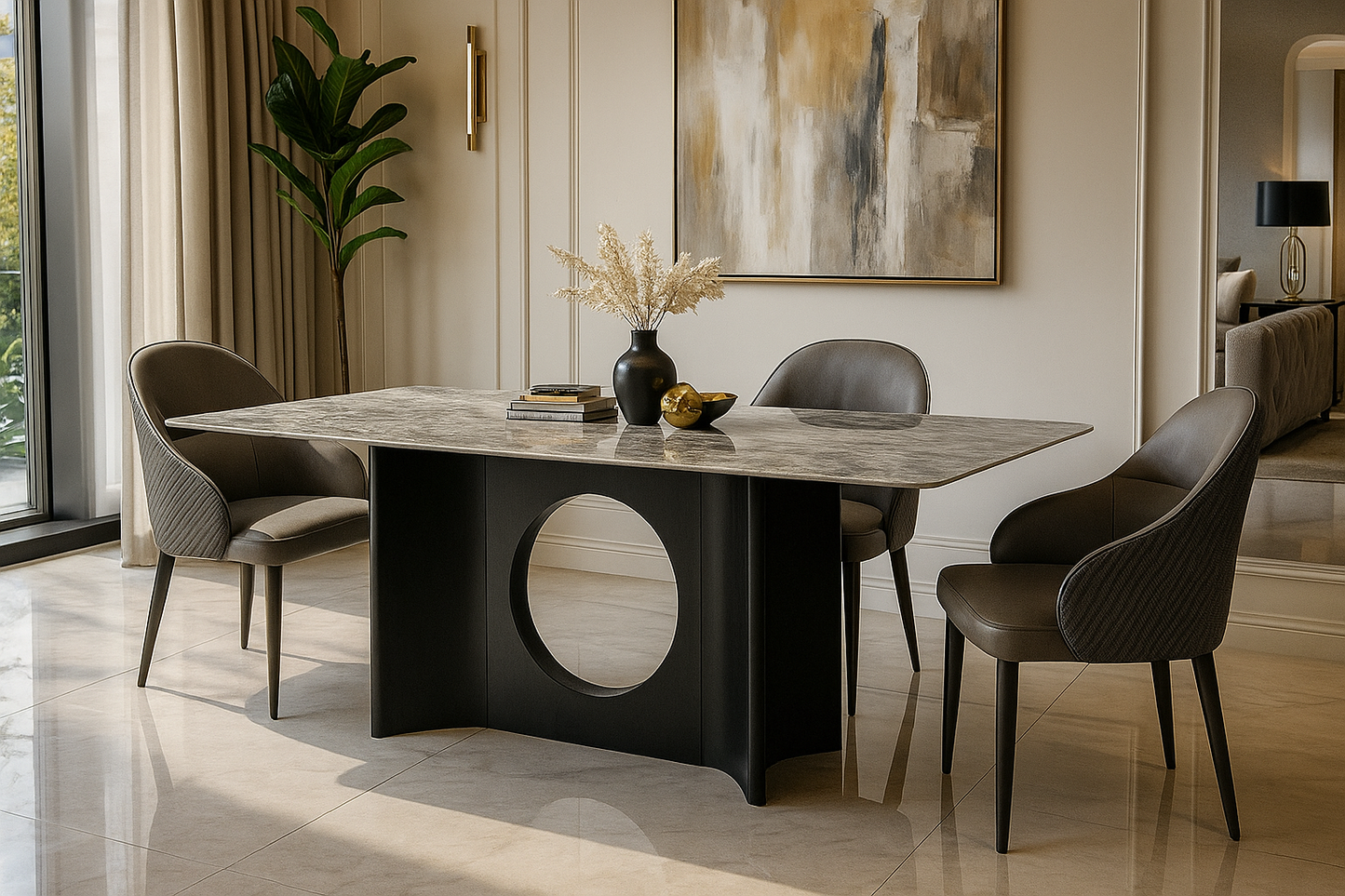 Orbitron Grey Marble Dining Table