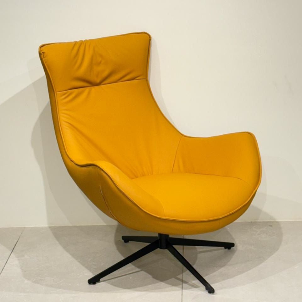 Orange leisure chair with black base on a white background