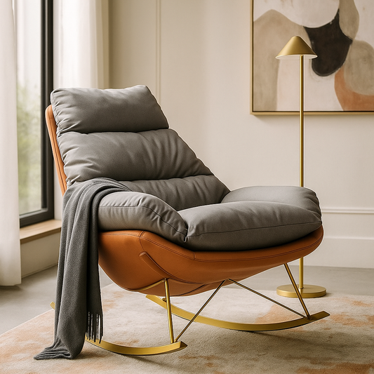 Grey and orange luxury rocking leisure lounge chair with gold base – TAS Living
