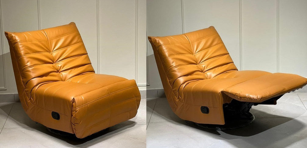 Orange recliner chair on a light background