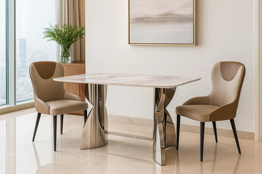 Luxury marble coffee table with twisted chrome sculptural base